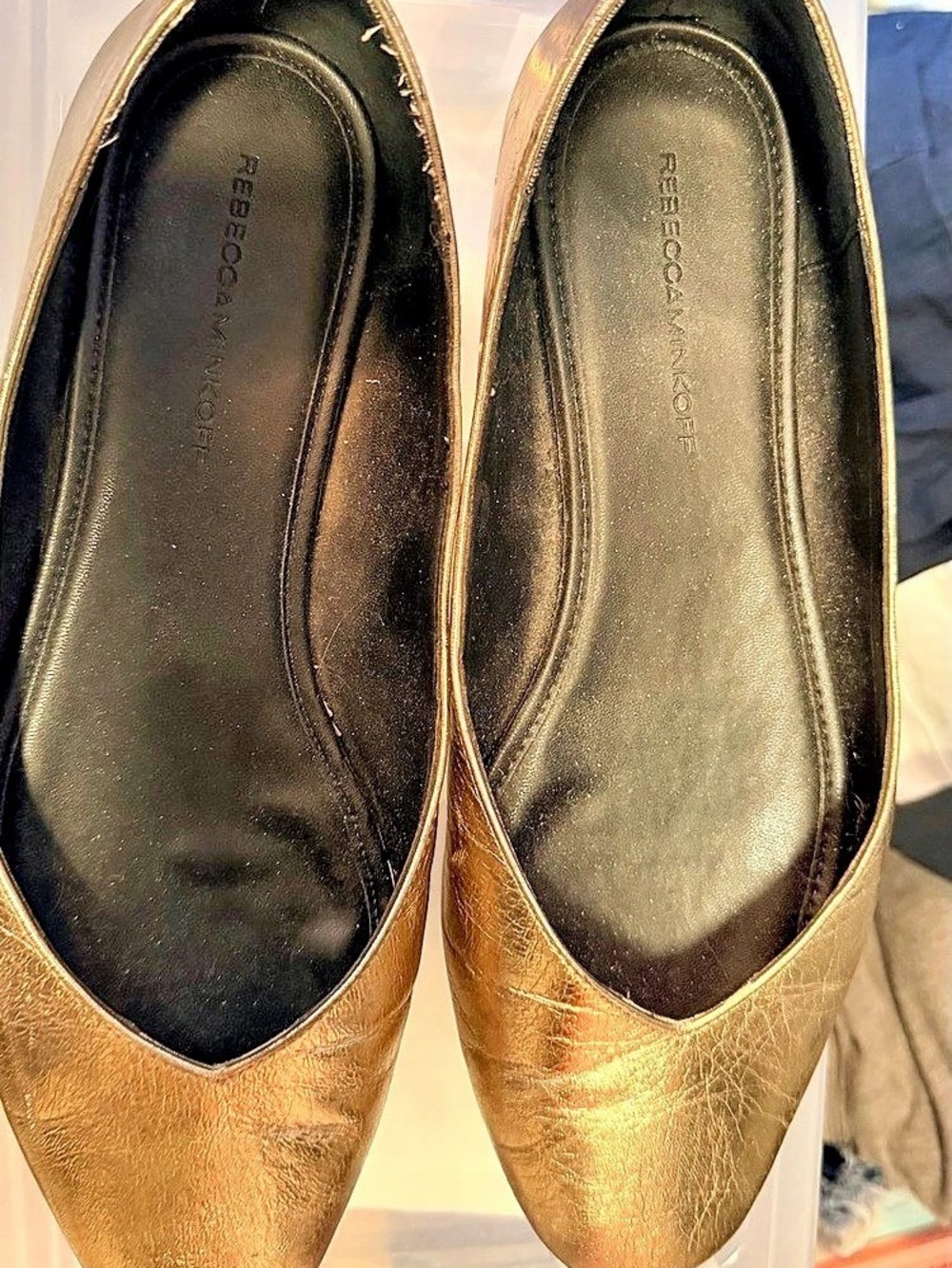 Rebecca Minkoff Gold Almond-Toe Flats